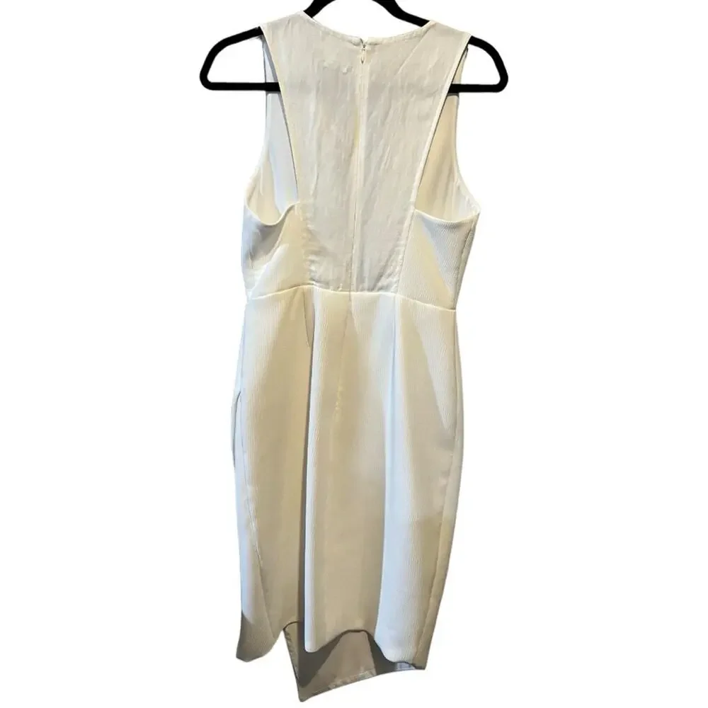 Saylor Plunge Neck Sleeveless Sheath Dress M White